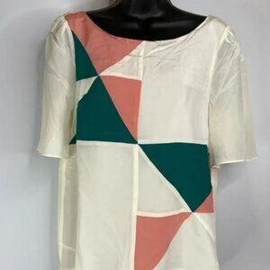 Line & Dot Revolve 100% Silk Top Color Block Minimalist Neutral Office Boho NWOT